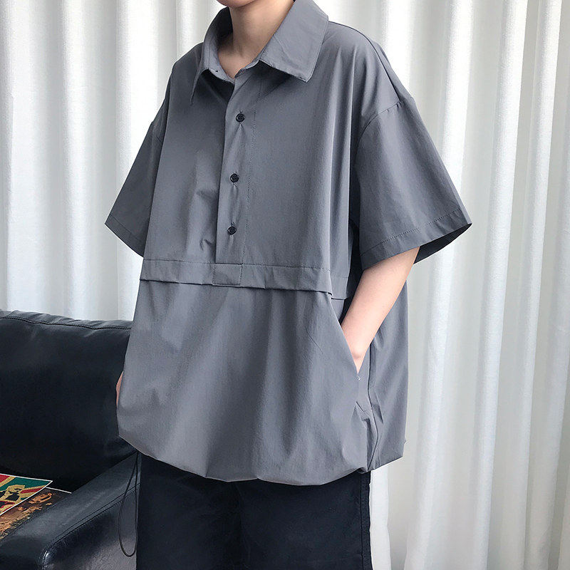 短袖男士夏季港风新款宽松纯色t恤 纯饰服饰T恤