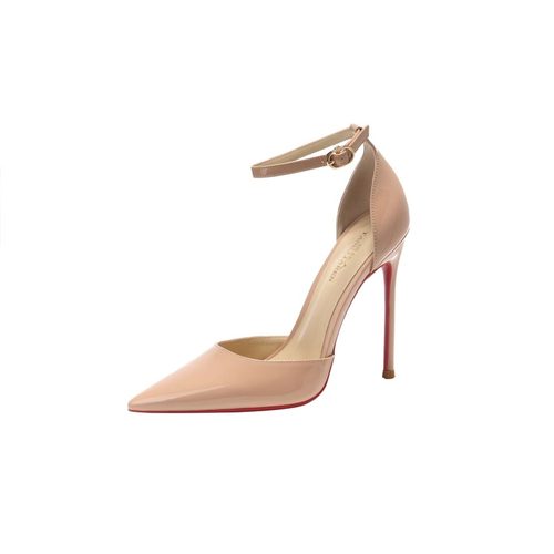 2025秋新款性感细跟高跟包头中空红底鞋女黑色尖头凉鞋一字扣百搭 - 图0