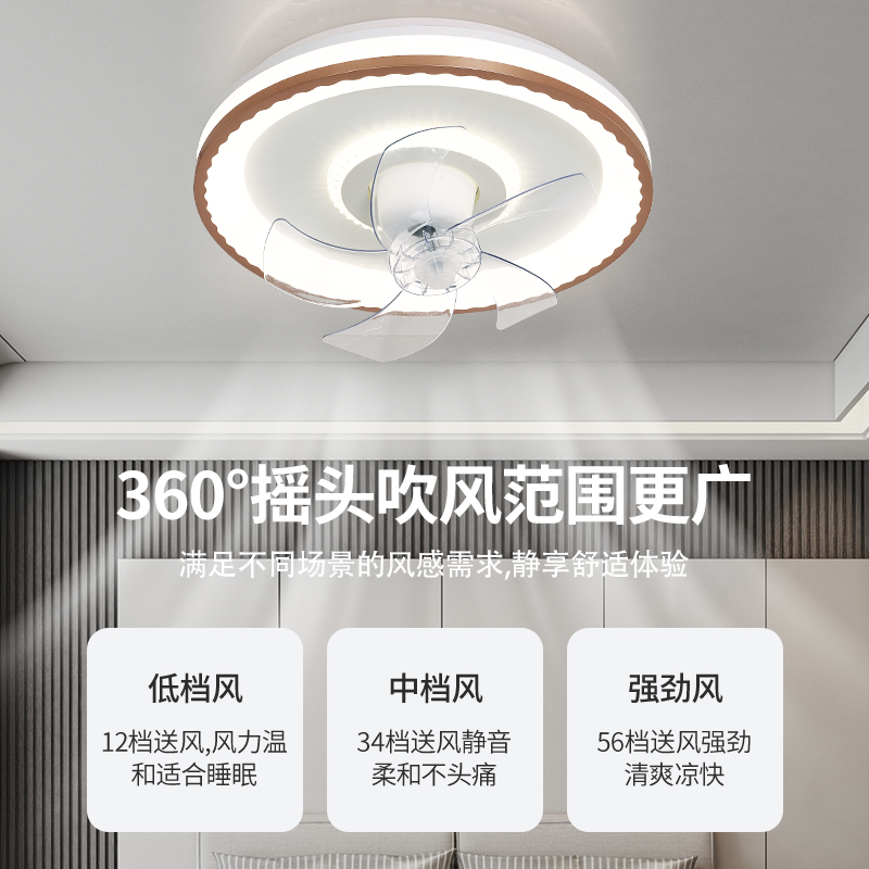 卧室风扇灯360度摇头吸顶2024新款餐厅客厅现代简约电风扇吊扇灯 - 图1
