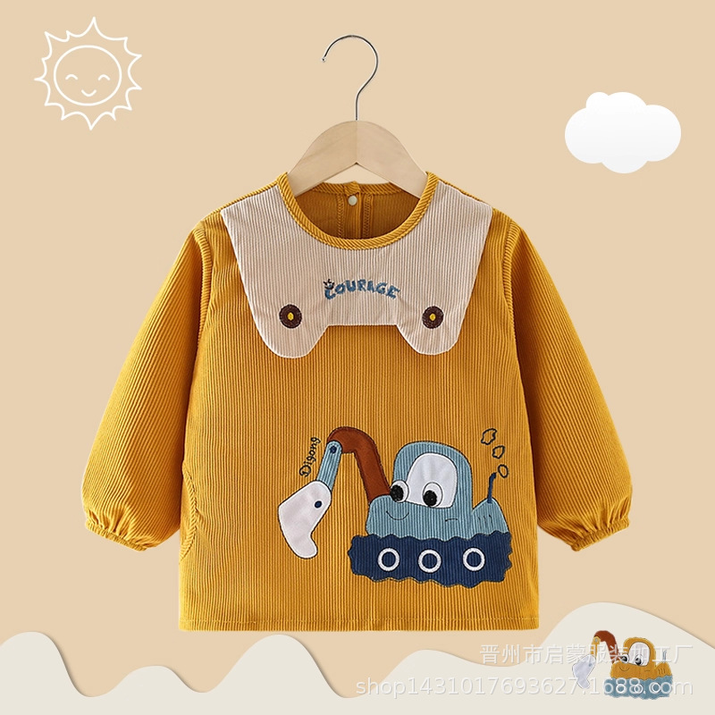 Baby smock winter outer wear corduroy baby eating bib children's protective apron waterproof anti-dirty reverse dressing for men