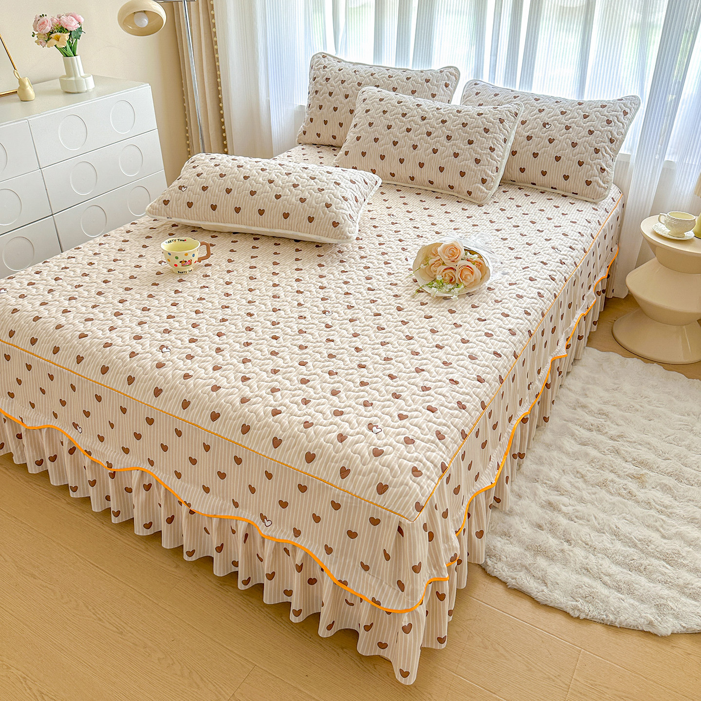 韩版A类夹棉磨毛防滑床裙遮丑下摆单件2025新款四季通用床盖床单,淘宝优惠券,粉丝福利购,淘宝优惠卷