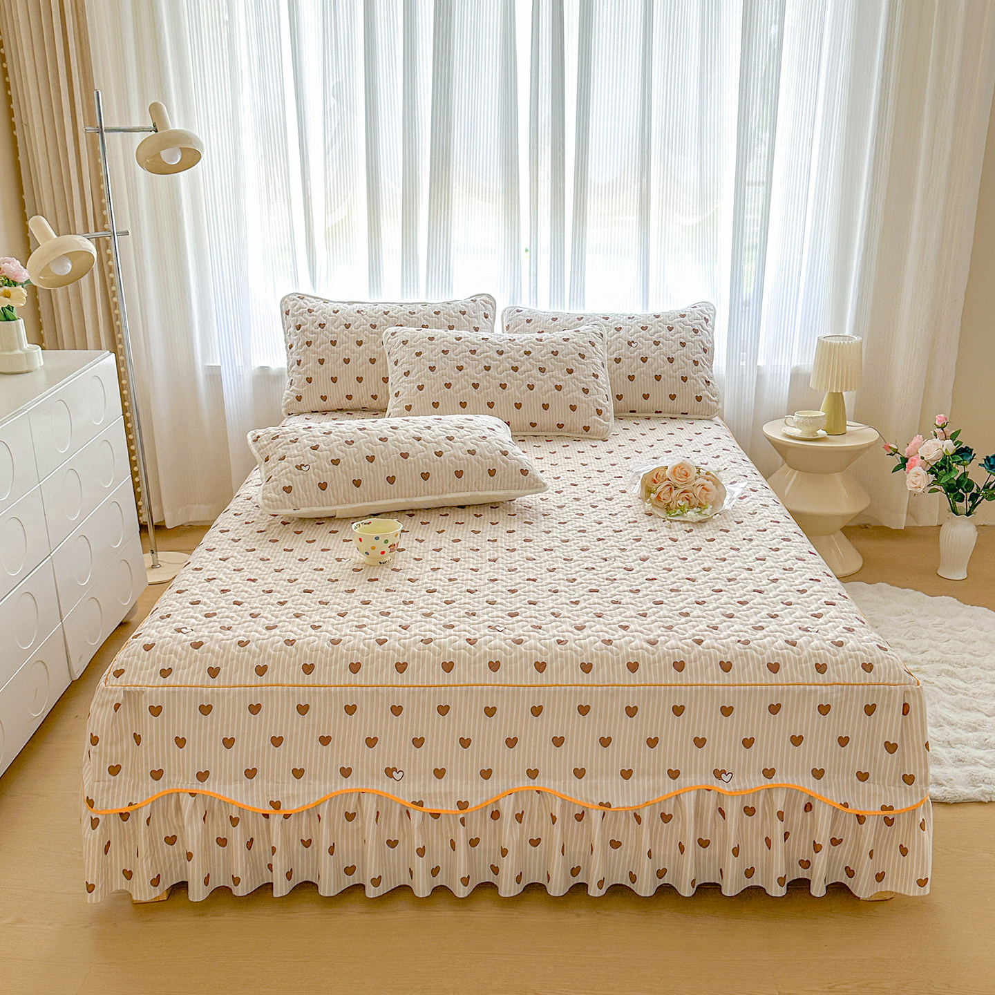 韩版A类夹棉磨毛防滑床裙遮丑下摆单件2025新款四季通用床盖床单,淘宝优惠券,粉丝福利购,淘宝优惠卷