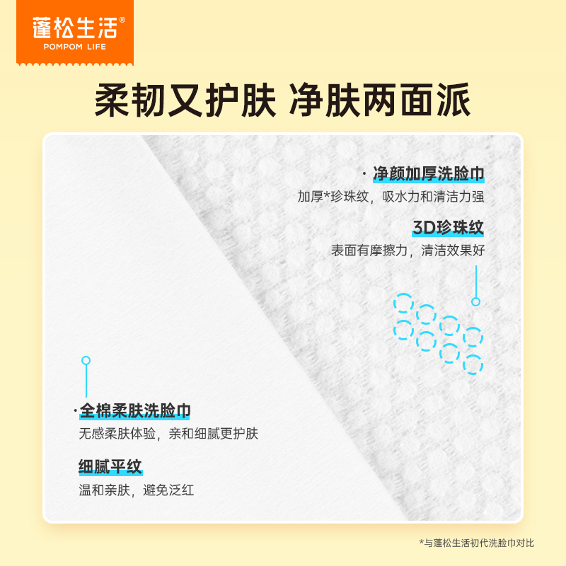 蓬松生活全棉洗脸巾100%棉柔厚棉柔巾纯棉平纹一次性洁面巾珍珠纹