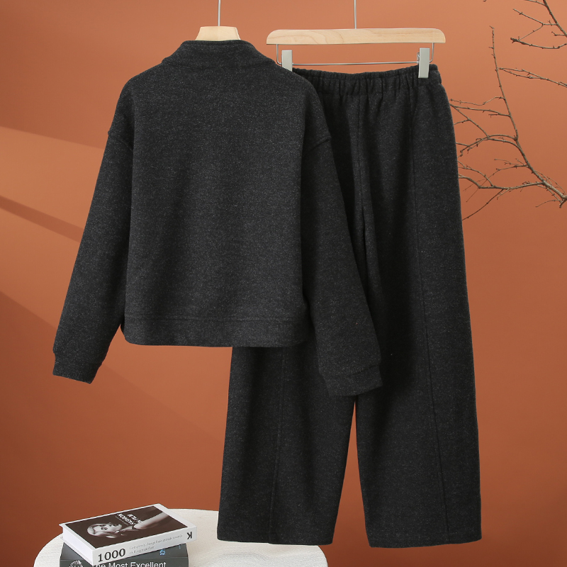 加厚休闲阔腿裤套装女秋冬2025新款时尚洋气减龄半拉链卫衣两件套 - 图2