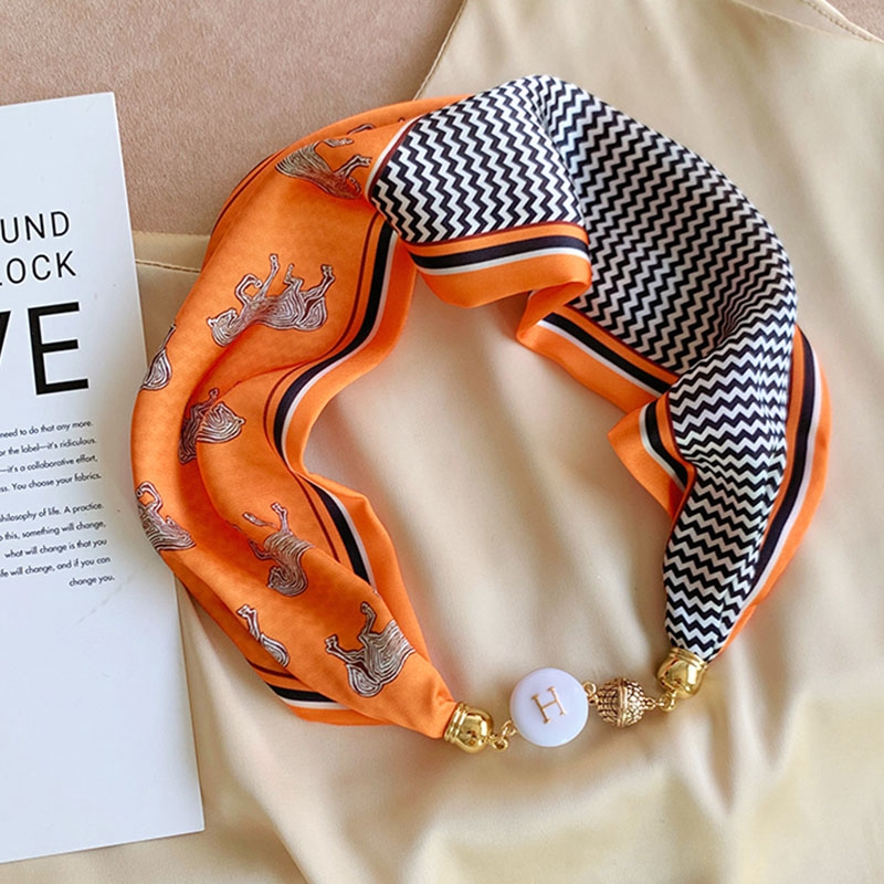 珍珠项链丝巾女2025新款高级感春夏薄款装饰百搭护颈磁扣长条围脖 - 图0