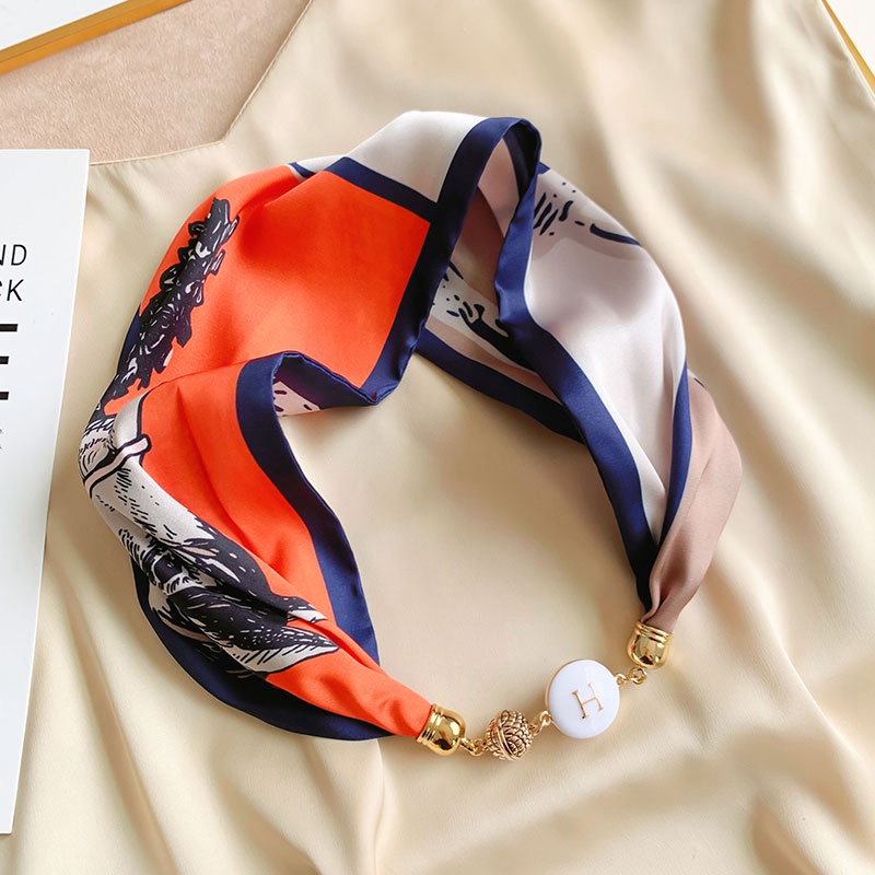 珍珠项链丝巾女2025新款高级感春夏薄款装饰百搭护颈磁扣长条围脖 - 图2