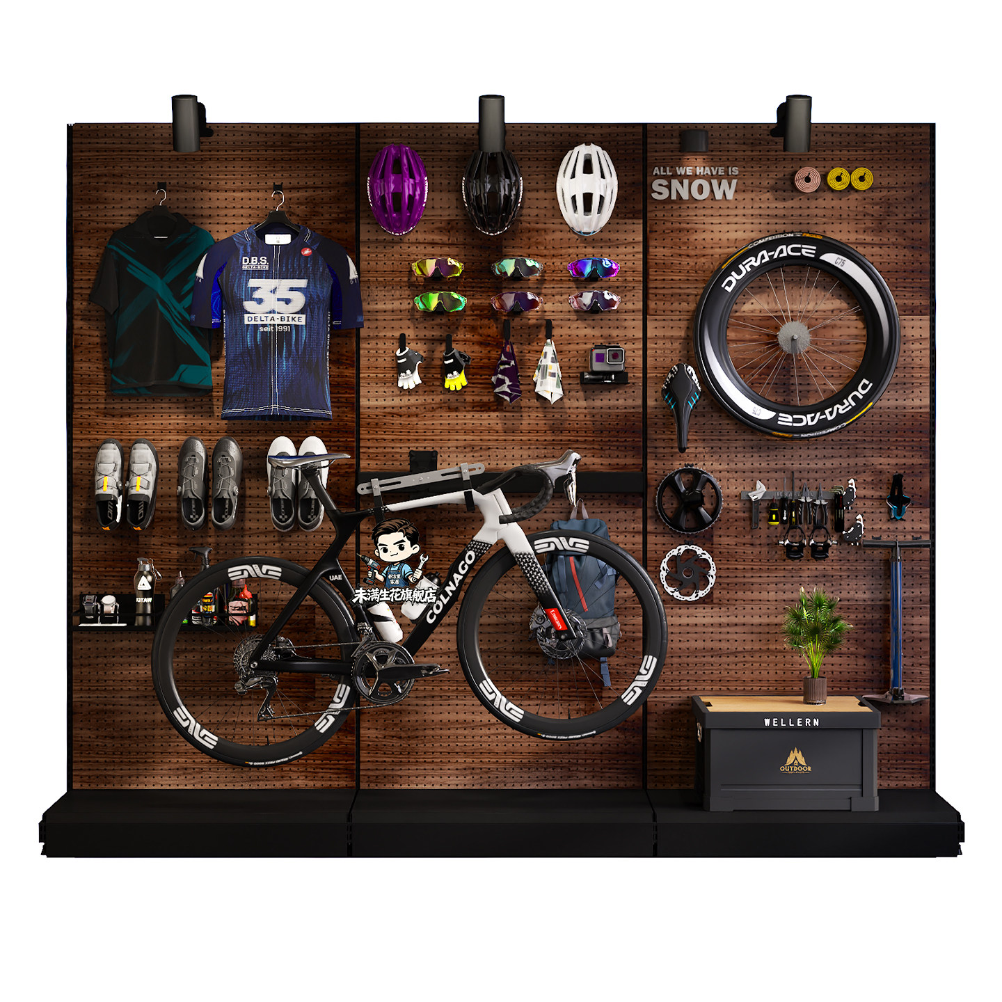 Walnut color cycling display storage thickened any wall