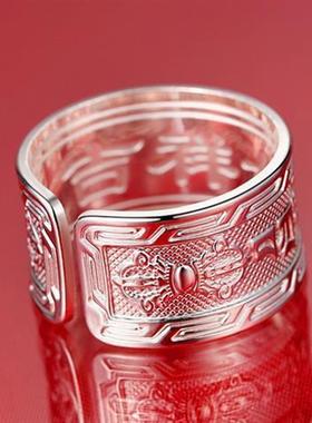 种花家无事牌扎西德勒s925银男士戒指银开口扳指霸气宽大码藏文