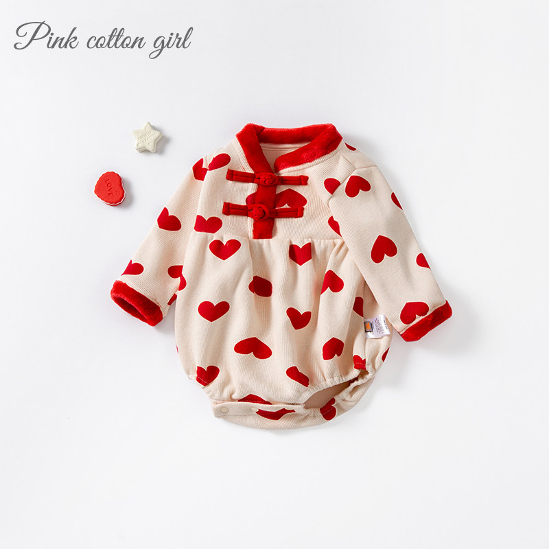 新生婴儿春秋款套装女宝宝外出哈衣 粉棉童连身衣/爬服/哈衣