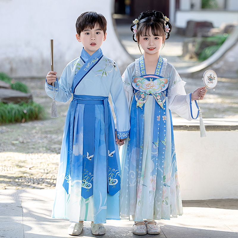 儿童汉服夏季2024新款女童超仙古装国学服中国风男童古风演出服装 - 图3