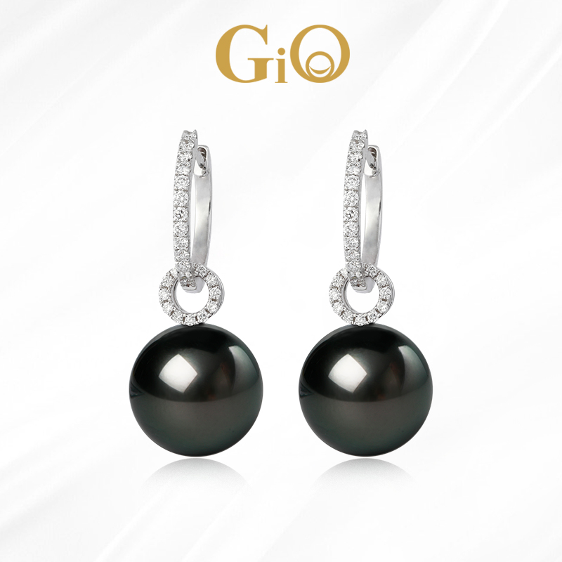 GiO珠宝 大溪地海水黑珍珠耳环钻石18K金吊坠一款多戴气质 - 图3