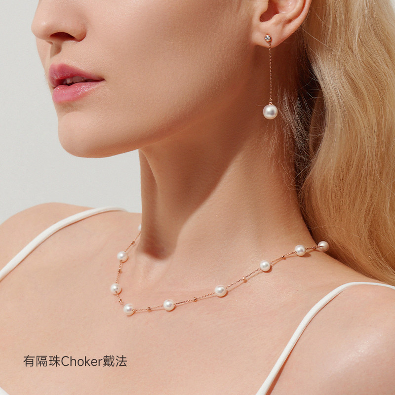 GiO珠宝满天星Akoya海水珍珠项链女18K金颈链锁骨链_虎窝淘