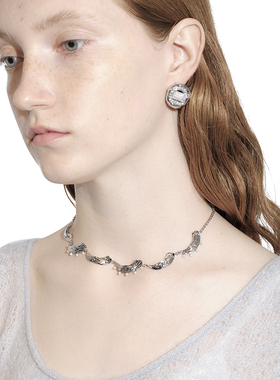 初印925银水波纹玛瑙珠珠锁骨链