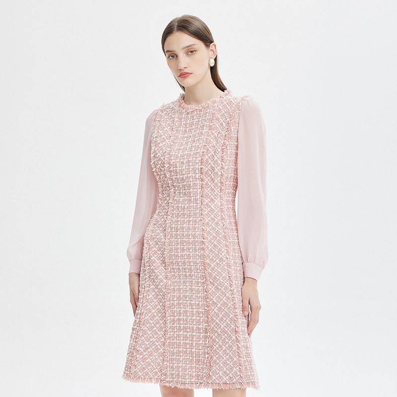 专柜正品马天奴女秋冬粉色小香风连衣裙裙子鱼尾裙修身礼,淘宝优惠券,粉丝福利购,淘宝优惠卷