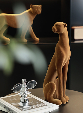 轻奢植绒豹酒柜软装饰品艺术摆件