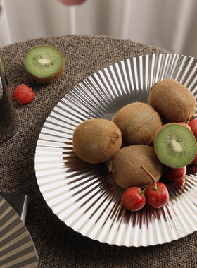 北欧风创意不锈钢圆形水果盘托盘