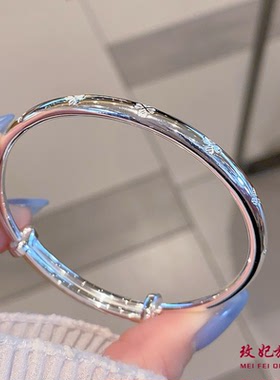 平安喜乐祥云纯银手镯女简约百搭
