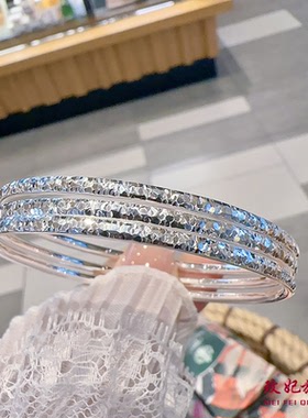 三环碎冰冰纯银手镯女简约百搭
