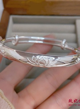 莲花纯银手镯女个性时尚年轻款