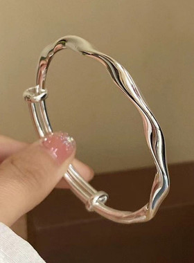 小众轻奢百搭扭纹波浪纯银手镯