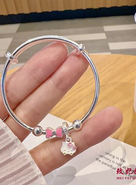 蝴蝶结kt猫纯银手镯女可爱时尚