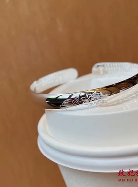 莲花心经纯银手镯女简约百搭时尚