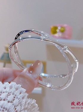 竹节四叶草纯银手镯女时尚气质