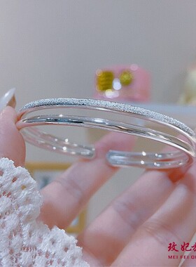 双线钉沙开口纯银手镯女气质网红