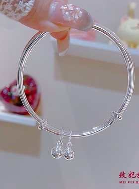 光面铃铛纯银手镯女个性气质网红