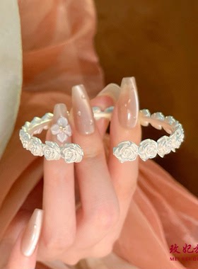 玫瑰花纯银手镯女百搭时尚轻奢