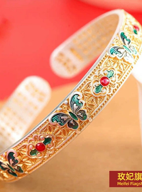 民族风女银饰正生纯银纯银描手镯