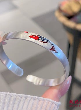 莲花双鱼纯银手镯女百搭时尚轻奢