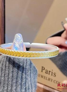 铜钱描金纯银手镯女小众简约百搭