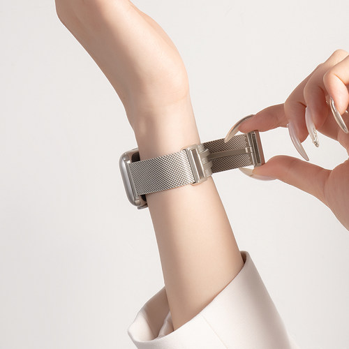 适用iwatch11表带S11苹果S8手表S7米兰尼斯Applewatch9新款夏天SE3金属磁吸S10透气高级ultra3女男watchs运动 - 图2