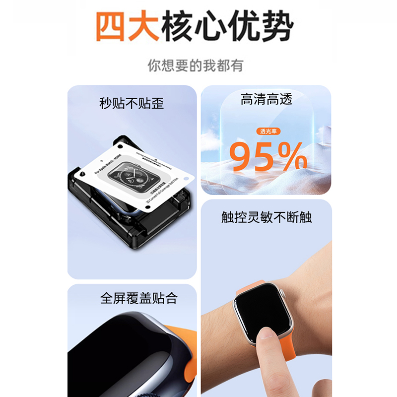 匠戴applewatch保护膜S9适用苹果手表iwatch保护膜S9水凝膜S8贴膜S7膜ultra2保护watch7全屏s6覆盖se2钢化膜 - 图1