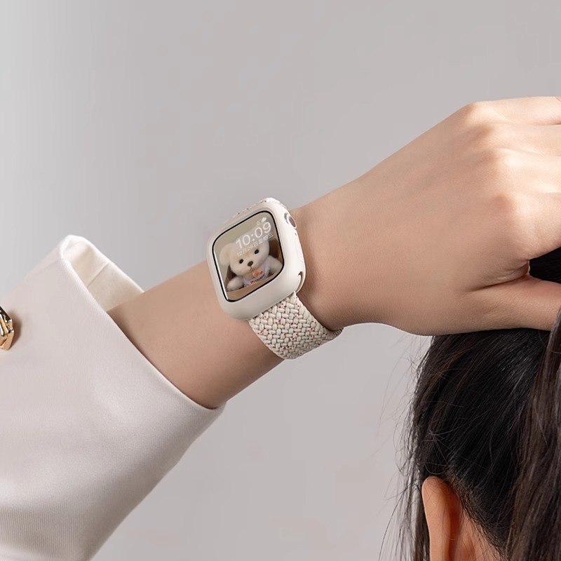 适用iwatch8表带S9苹果applewatch9手表S7尼龙S7编织7女夏天新款SE彩虹S6可爱6代高级小众男个性iphone智能 - 图2