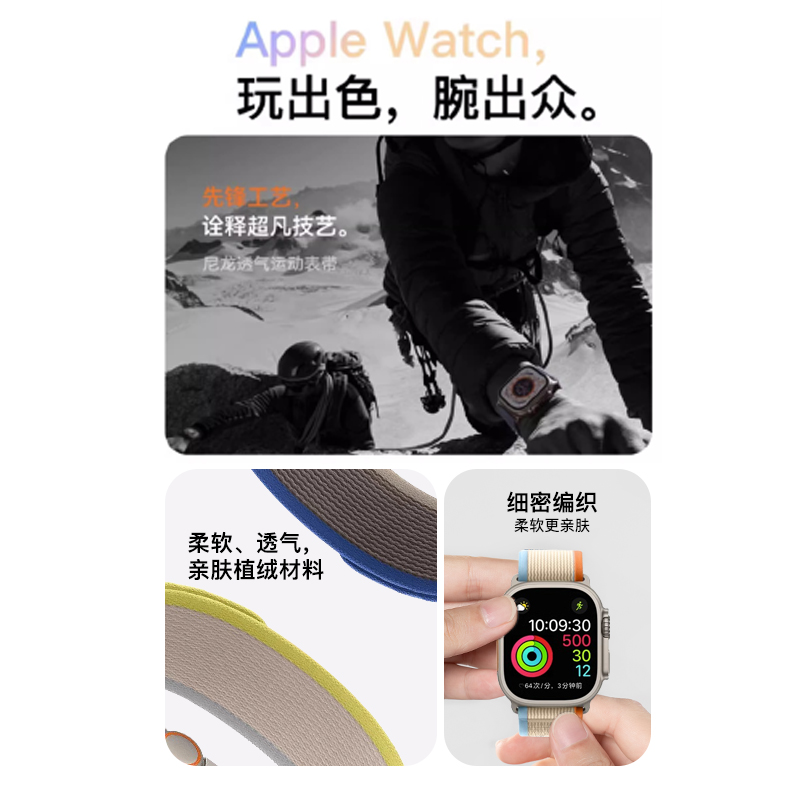 适用applewatch ultra2表带iwatch8苹果S9手表S8野径9代回环S7尼龙7编织SE男女6高级感运动新款智能49mm创意 - 图3