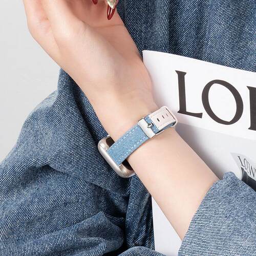 适用iwatch11苹果S11手表牛仔表带S9真皮applewatch9可爱S10夏天SE3高级感S8复古新款S6女款小众10代创意智能 - 图3