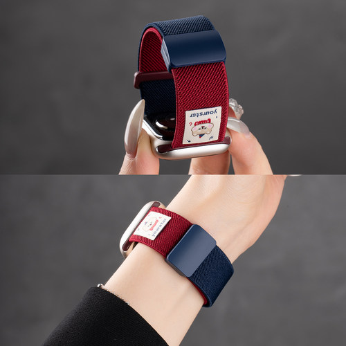 匠戴适用苹果S11手表iwatch11表带applewatchs10新款酒红拼色夏天11可爱小狗智能s9编织运动女SE3磁吸扣尼龙 - 图3