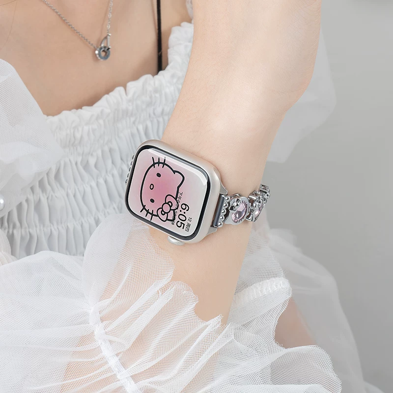 Подходит для ремешка iwatch9 Apple S9 watch applewatch8 Hello Kitty новый S8 zircon инкрустированный S7 высококачественный металл 7 милый женский образ S10 креативный 10 модный осень-зима умные watch