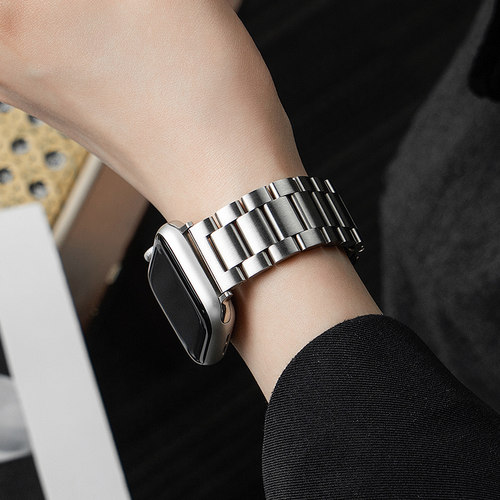 适用applewatch11 ultra3/2表带iwatch10三珠钢不锈钢s12苹果s9手表8新款S10高级感10男女金属11运动s8夏季 - 图1
