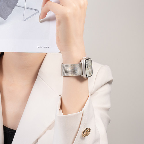 适用iwatch11表带S11苹果S8手表S7米兰尼斯Applewatch9新款夏天SE3金属磁吸S10透气高级ultra3女男watchs运动 - 图0