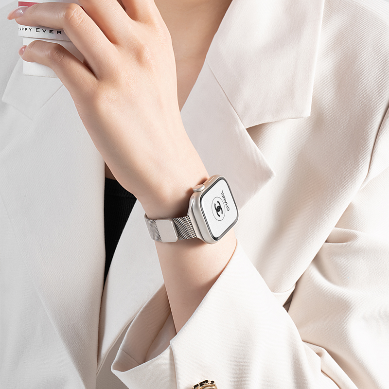 适用iwatch8表带S9苹果S8手表米兰S7尼斯Applewatch9夏季SE金属磁吸7透气S6高级女款6运动创意男watchs可爱 - 图3