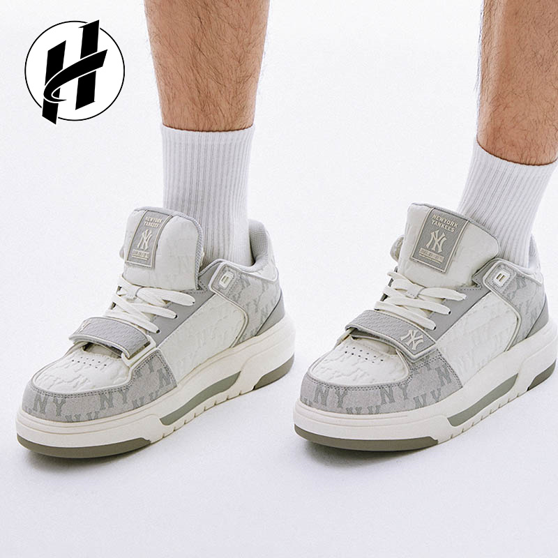 MLB Chunky Liner学长鞋男复古印刻暗纹老花厚底增高低帮板鞋女 - 图0