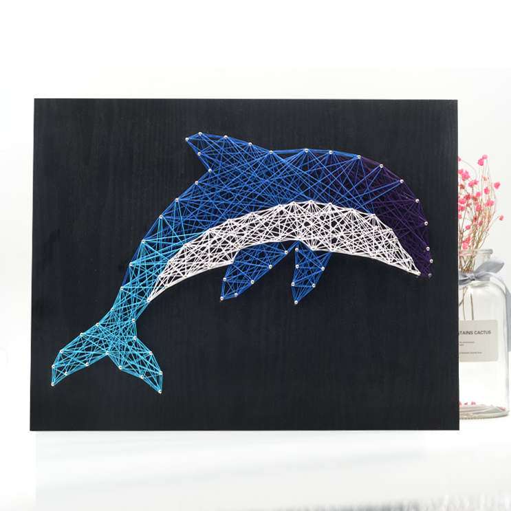 立体动物钉子绕线画海豚弦丝画星空色鲸鱼手工制作DIY装饰纱线画