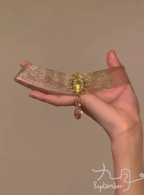 古希腊废土风金色水滴钻石项圈女古早感choker颈饰轻奢复古项链