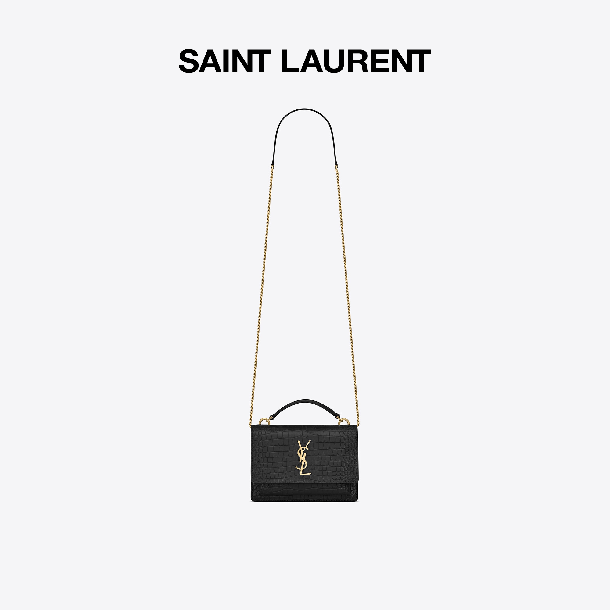 YSL/圣罗兰 女士SUNSET鳄鱼纹链条钱包YSL包单肩包