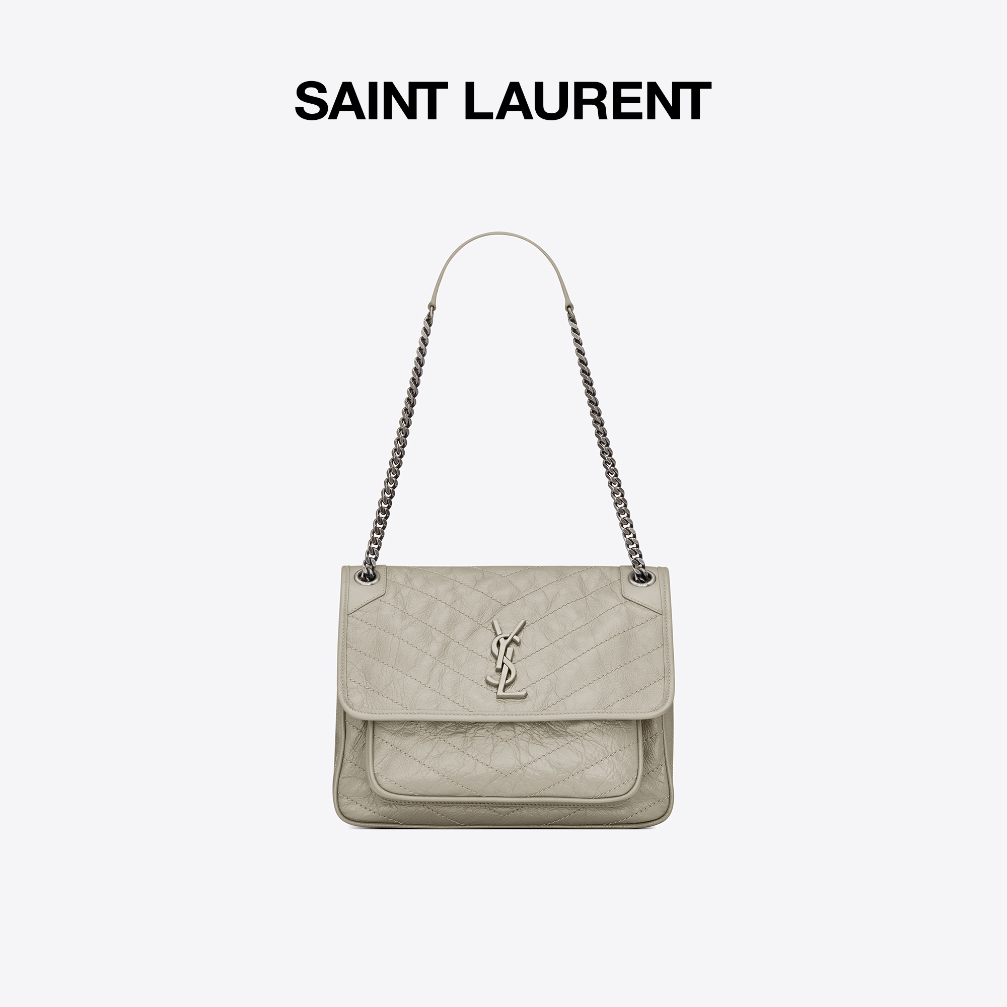 YSL/圣罗兰 女士NIKI中号复古白皮革手提包链条包单肩包