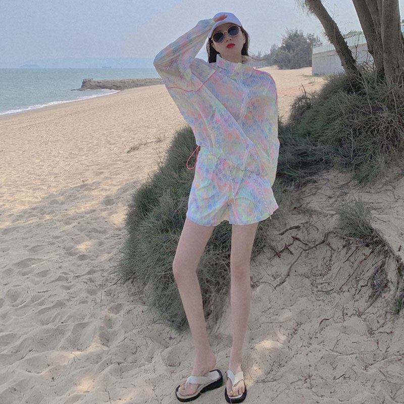 海边沙滩防晒两件套夏季印花宽松+ 波比梦时尚套装