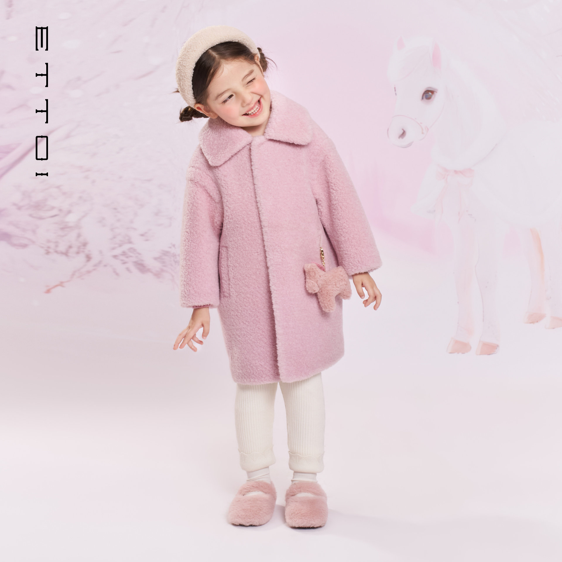 【绵羊毛】ETTOI爱多娃儿童长大衣女童保暖翻领外套2025冬季新款,淘宝优惠券,粉丝福利购,淘宝优惠卷